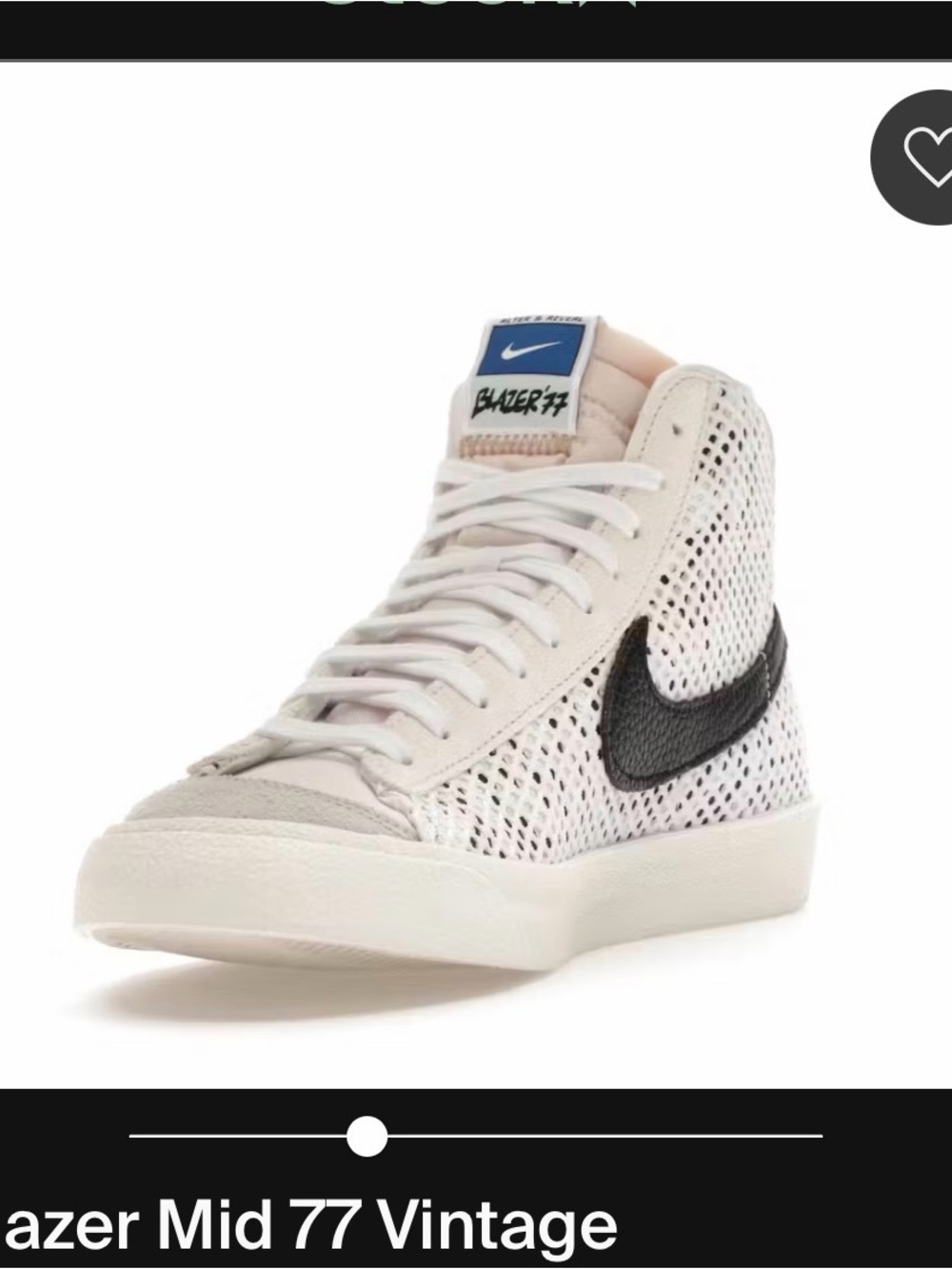 Nike Blazer Mid 77 Vintage White with Black Swoosh and Blue Tongue Tag